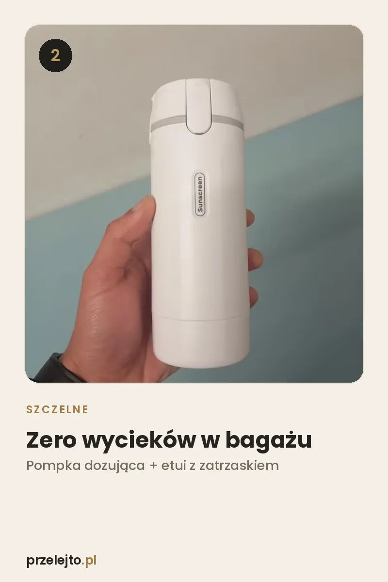 Zero wycieków w bagażu: pompka i etui z zatrzaskiem